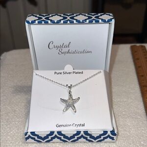 Elegant Silver Crystal Starfish Necklace